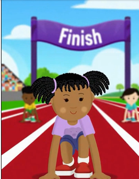 Heaven Holms at the track, ready at the starting line under the Finish banner