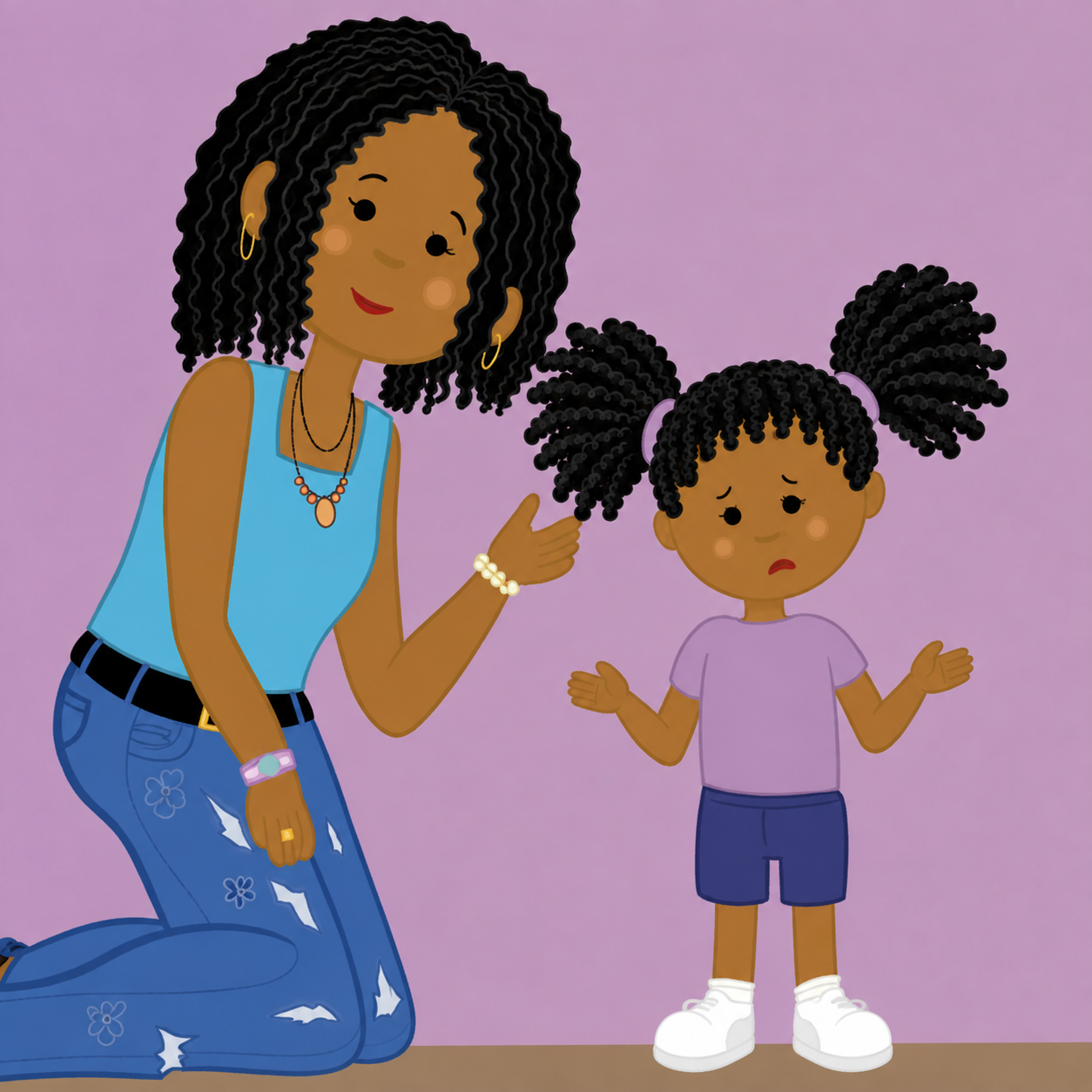 Heaven's mom fixing her hair before school
